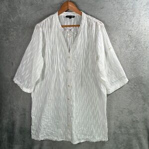 White Textured Tunic Swim Cover Up Womens Large Lightweight Resortwear Vacation